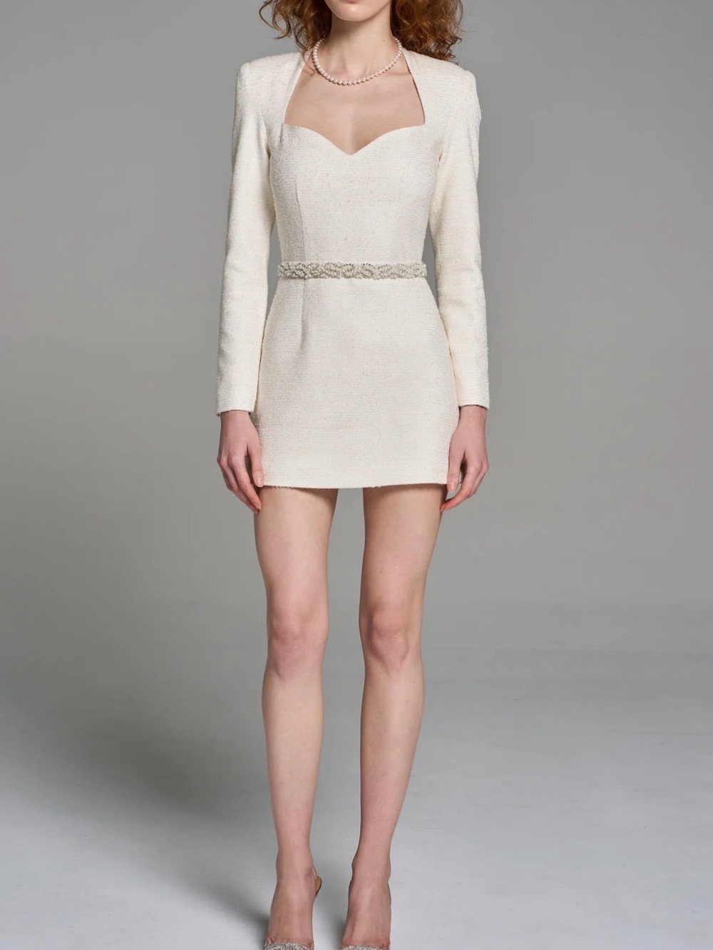 Airam Atelier White tweed Long Sleeve Mini Dress